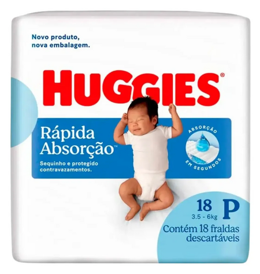 Fraldas Descartáveis Huggies Rápida Absorção P 180 Unidades
