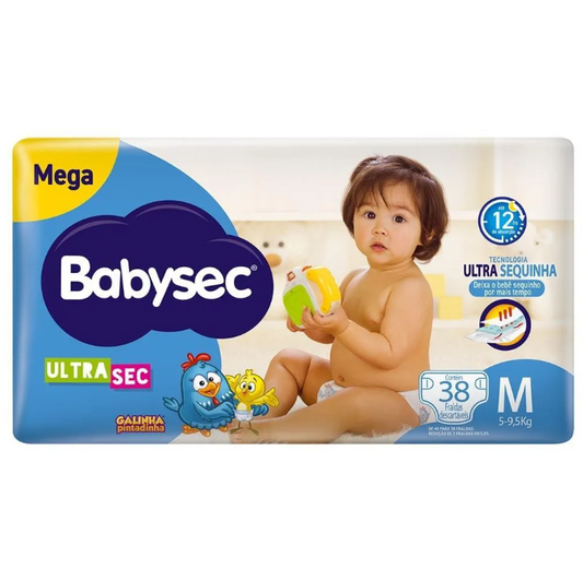 Kit Fralda Babysec Galinha Pintadinha Ultrasec Mega M 38 unidades 6 pacotes