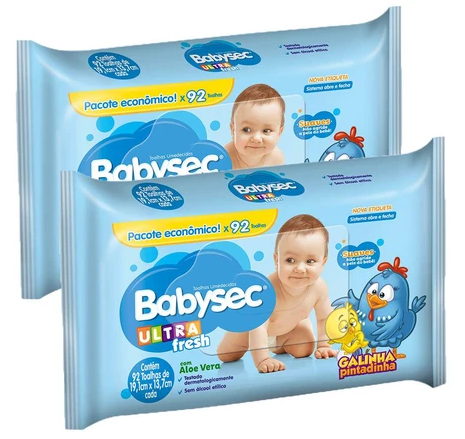 Kit 2 Lenços Umedecidos Babysec Galinha Pintadinha Ultrafresh 92 unidades cada