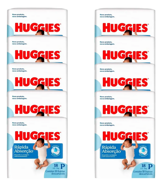 Fraldas Descartáveis Huggies Rápida Absorção P 180 Unidades