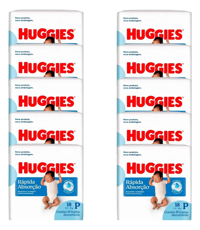 Fraldas Descartáveis Huggies Rápida Absorção P 180 Unidades