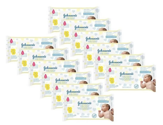 Kit Lenços Umedecidos Johnsons Baby para Recém-Nascido, sem Fragrância e Hipoalergênico, com 12 Pacotes