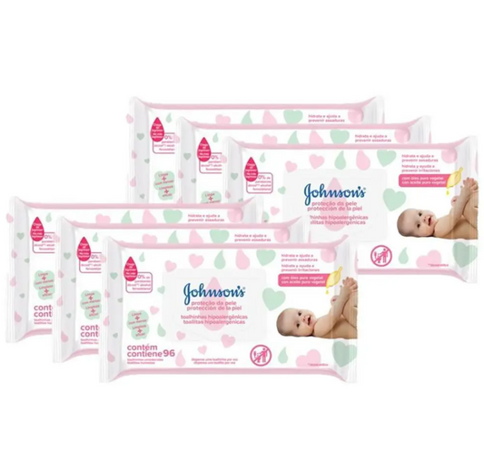 Kit Toalhas Umedecidas Johnsons Baby Extra Cuidado 6 pacotes com 96 unidades cada - Johnson's Baby
