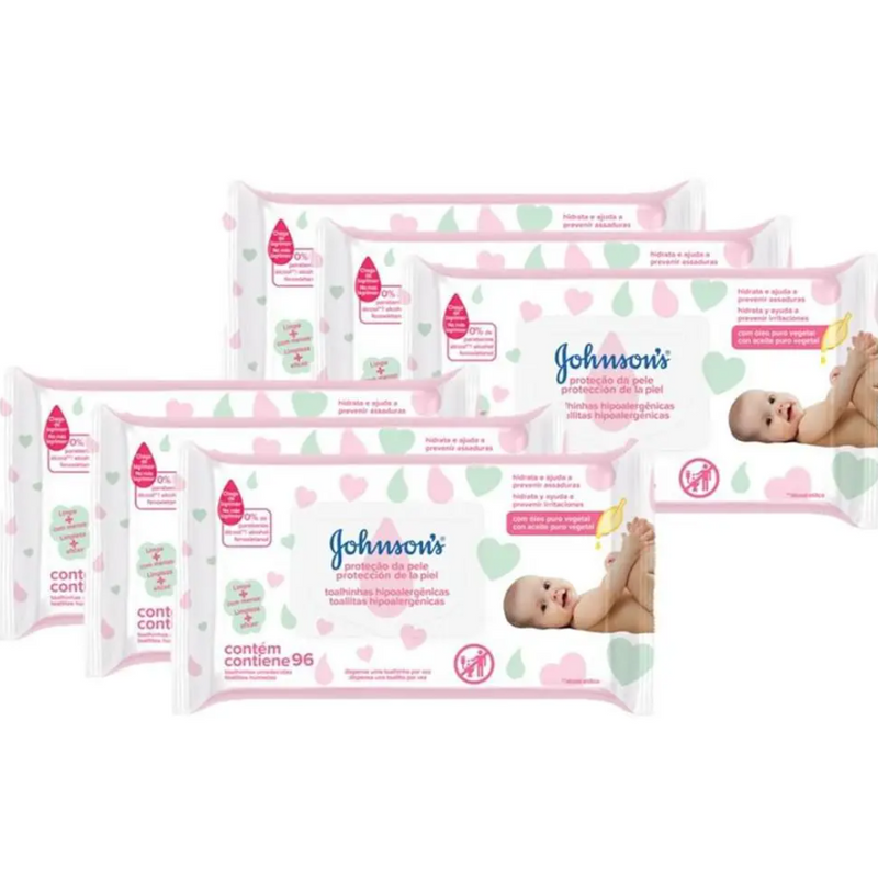 Kit Toalhas Umedecidas Johnsons Baby Extra Cuidado 6 pacotes com 96 unidades cada - Johnson's Baby