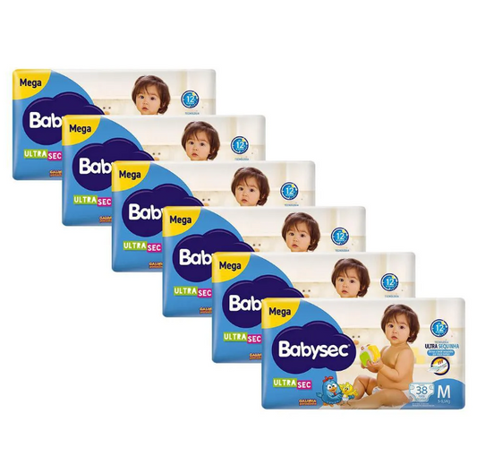 Kit Fralda Babysec Galinha Pintadinha Ultrasec Mega M 38 unidades 6 pacotes